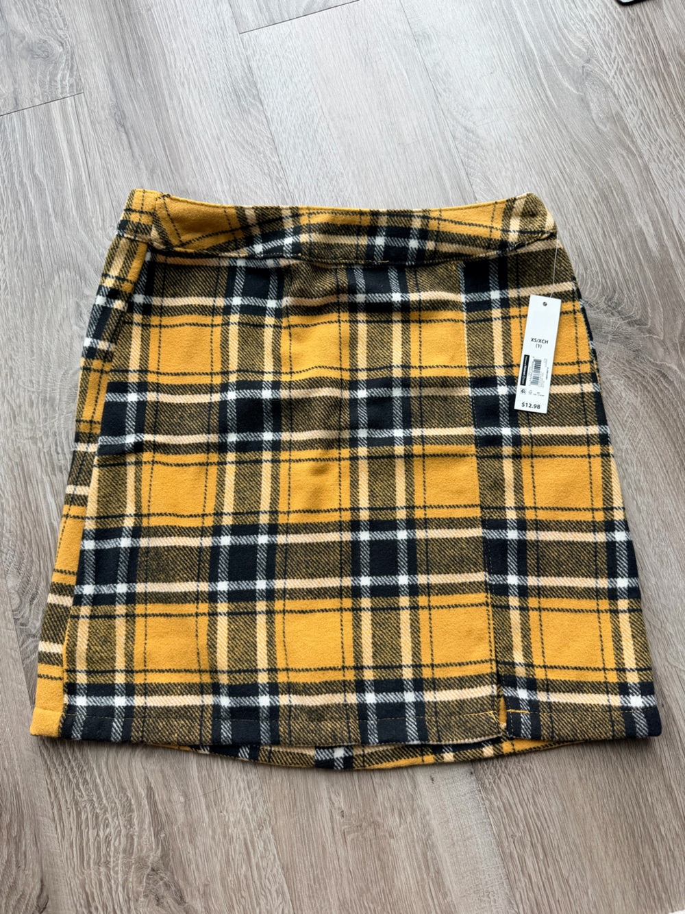 No Boundaries Yellow and Black Plaid Mini Skirt